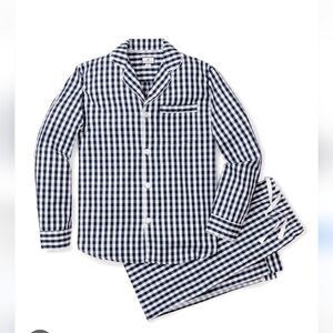 Petite Plume Men's Twill Pajama Set in Navy Gingham 100% Cotton Size XL